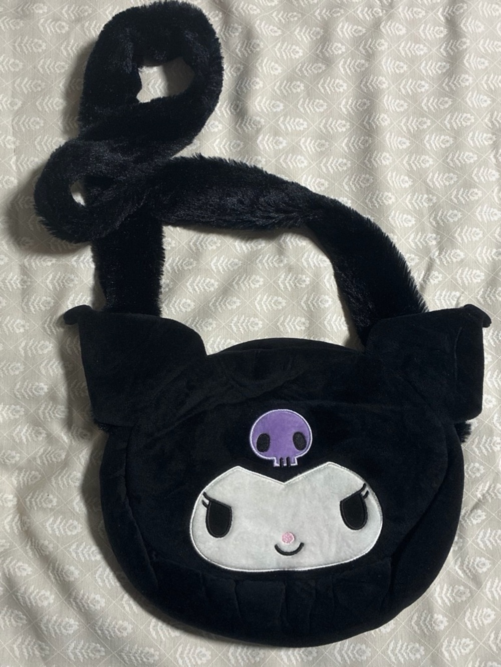 Kuromi Black Plush Crossbody Bag - Cute Anime Character Purse